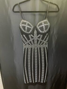 Embellished Black Bodycon Dress with Silver Stud Detail
